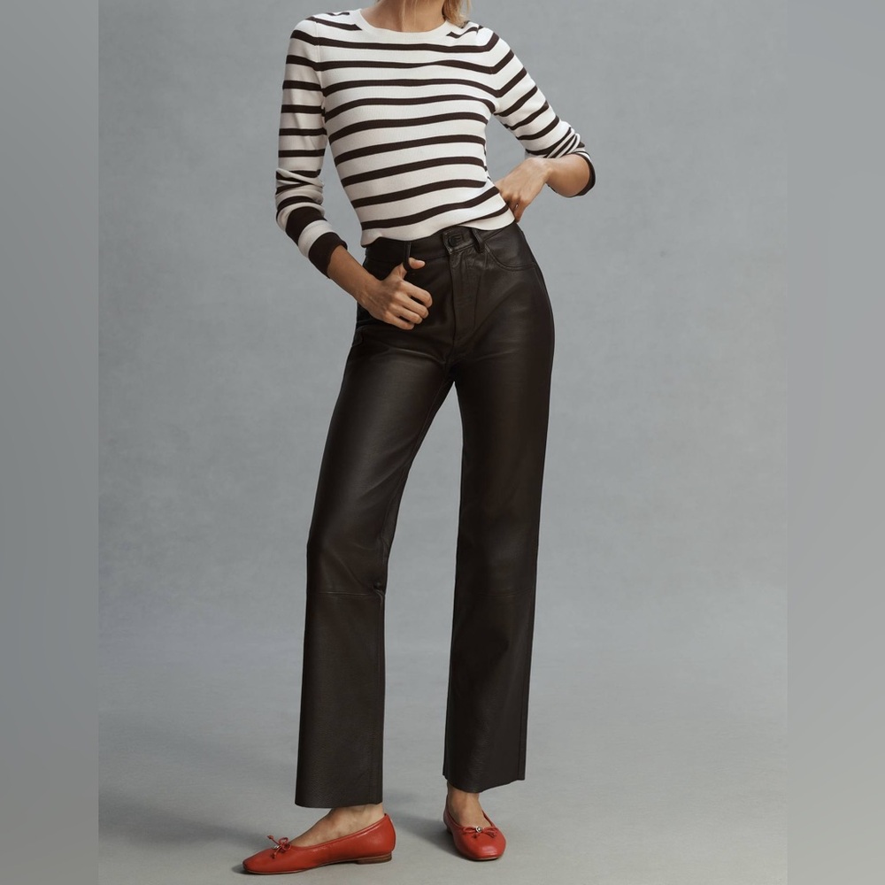 DL1961 Black High-Rise Faux-Leather Wide-Leg Jeans 27